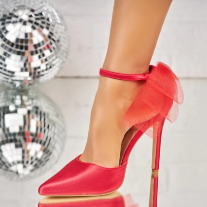 Pantofi dama stiletto Rosii din Textil Danica A3783