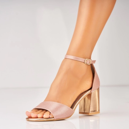 Sandale dama cu Toc Roz Auriu din Glitter Yashas A5682